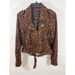 BlankNYC Moto Jacket Women's M Brown Leopard Print Corduroy Biker Grunge